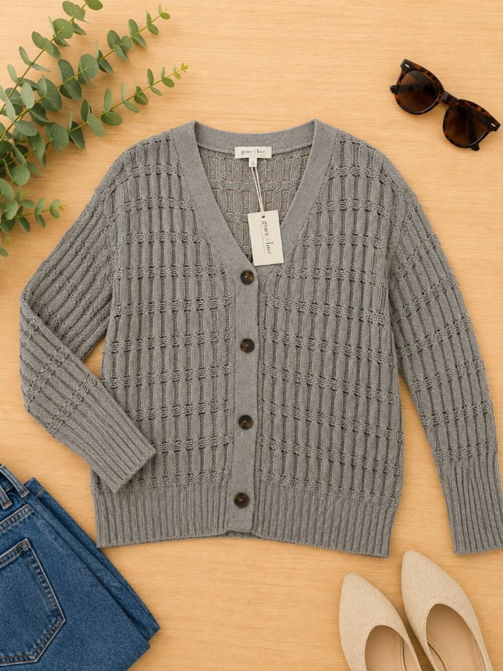 Grace & Lace Textured Knit Cardigan